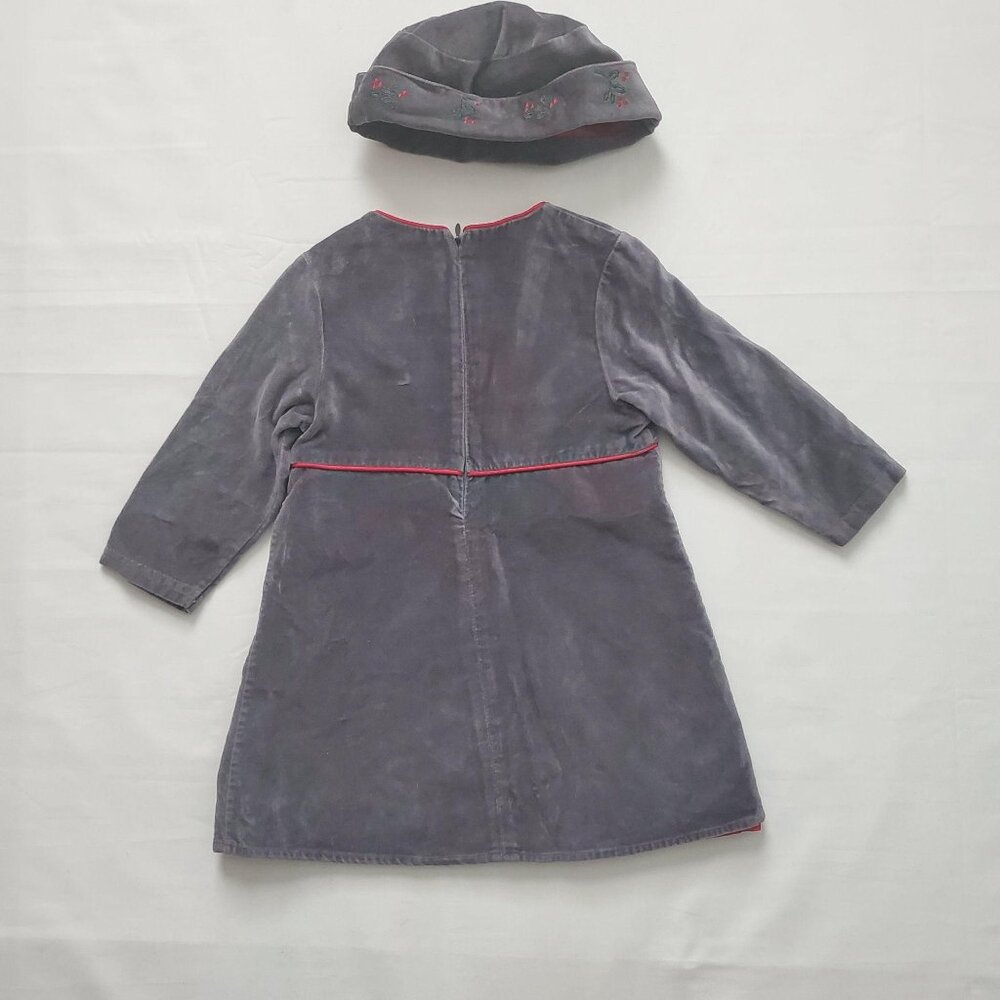 Maggie & Zoe Little Girls Velvet Holly Christmas Holiday Gray Dress With Hat 2T - Picture 4 of 13